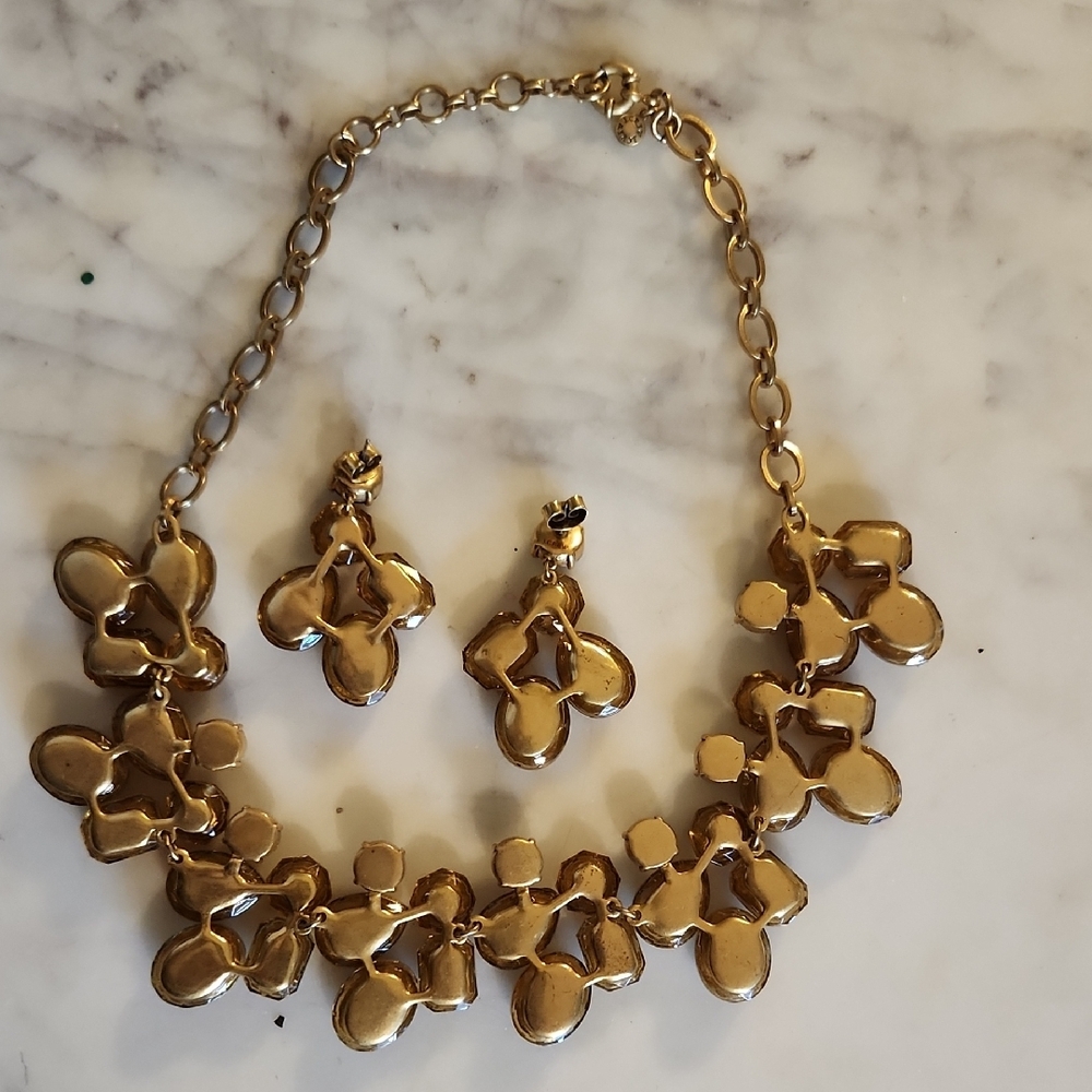 J. Crew RARE Gold Statement Necklace & Earring with Black Gemstones - Picture 3 of 12
